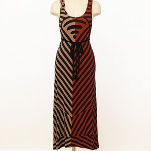 LOFT size medium petite Stylish Red and beige Striped Dress NWOT